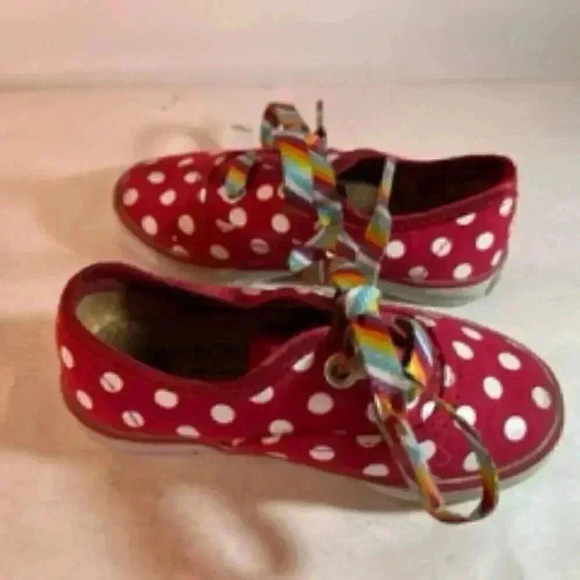 Bob’s Skechers sneakers Toddler shoes Sz 6 Red Polka Dot W/ Rainbow Laces - Picture 7 of 8